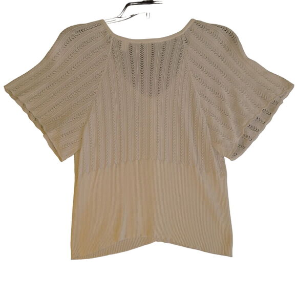 Axcess Womens Sweater Beige Size Small Cotton Blend Button Closure Short Sleeve - Picture 2 of 12